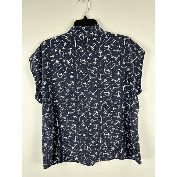 Equipment Femme Silk Anchor Blouse Sleeveless Button Up Navy Size XS Women's Top - Picture 3 of 5